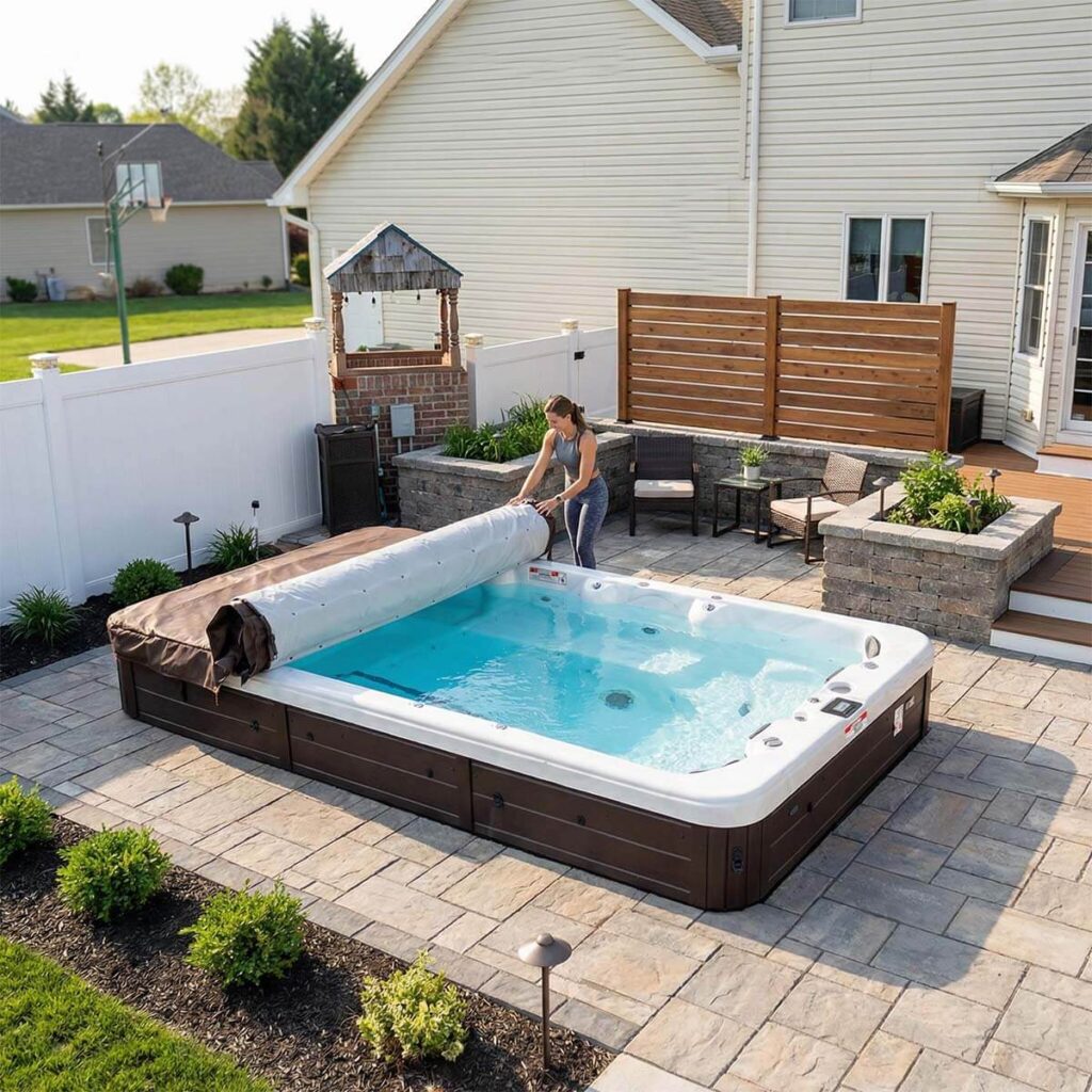 Rolling Swim Spa Cover Open E2E